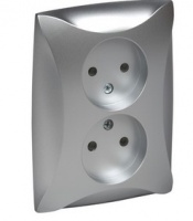 РОЗЕТКА ДУЭТ двойная без заземления 16А в сборе СЕРЕБРИСТЫЙ WDE000320