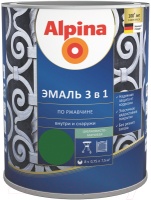 Эмаль Alpina по ржавчине 3 в 1, RAL6002 (зеленый), 0,75 л 