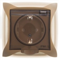 РОЗЕТКА ДУЭТ с заземлением со шторками с крышкой 16А в сборе ШАМПАНЬ WDE000448