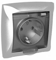 РОЗЕТКА ДУЭТ  с заземлением со шторками с крышкой 16А в сборе СЕРЕБРИСТЫЙ WDE000348